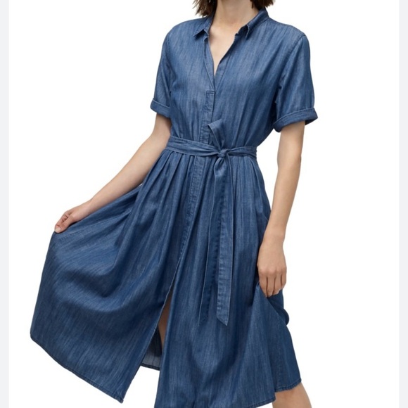 J Crew Denim Chambray Button Front Tie Belt Pocket Midi Dress Plus Size 22 - Picture 1 of 8